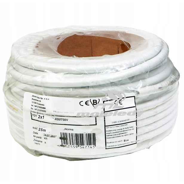 25 m kabel Ydy kulatý 2x1 mm 450/750 V drát Cu 2x1 hotový úsek 25 m