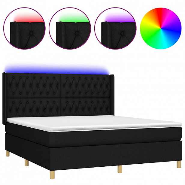 vidaXL Box spring postel s matrací a LED černá 180x200 cm textil
