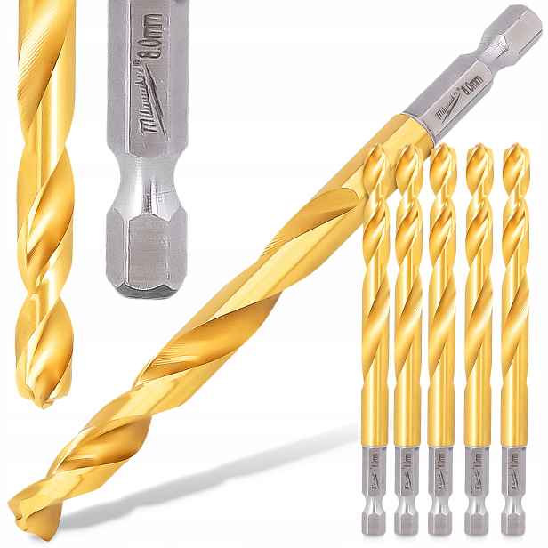 5 x 8 mm Kovové Vrtáky Milwaukee Hss-g Titanové úderové Hex Sada Vrtáků