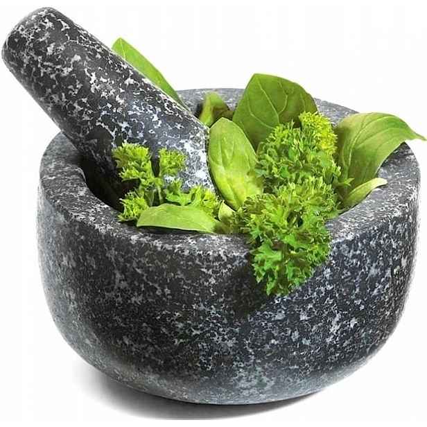 Kuchyňský hmoždíř Granitový kamenný s paličkou Průměr 15 cm Jade Temple