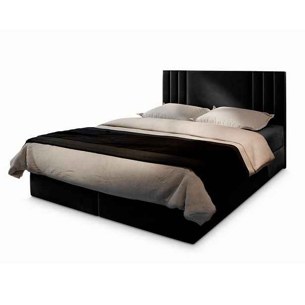 MASSENO AMERICKÁ POSTEL BRES, 200x200 cm s matrací a úložným prostorem, H2+H3, černá