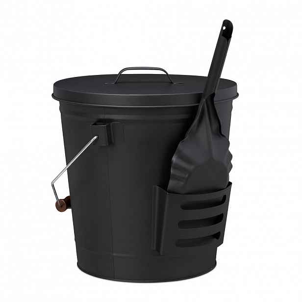 Relaxdays KÝBL Černý na popel z oceli s víkem a lopatkou 19 l