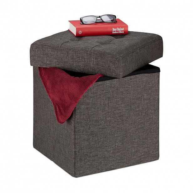 Relaxdays TABURET Hnědý s úložným prostorem skládací látka 41 cm