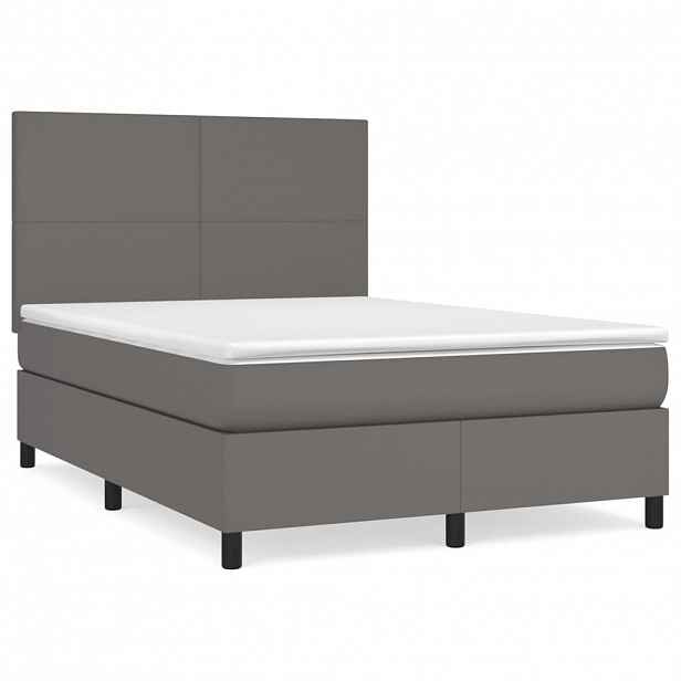 vidaXL Box spring postel s matrací šedá 140 x 190 cm umělá kůže