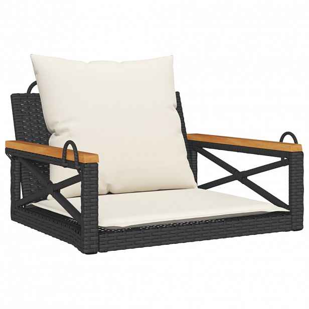 vidaXL Houpací lavice s poduškami černá 63 x 62 x 40 cm polyratan