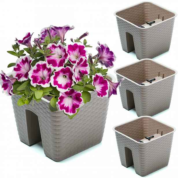 3x Krabička Květináč 27,2 cm x 27,2 cm Ratan Mokka 8,5 L zábradlí