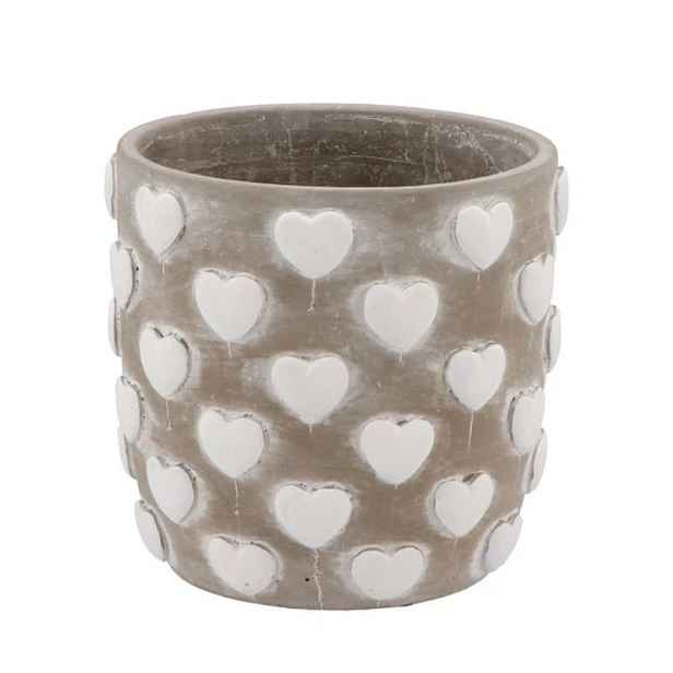 Šedý antik cementový obal na květináč se srdíčky Love Amore - Ø 14*13 cm daan kromhout