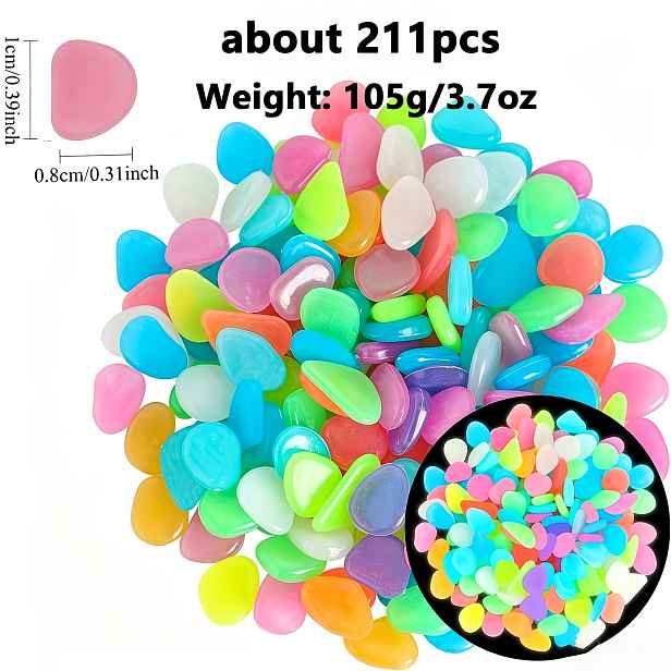TEMU 211 ks/108,78 g Svítící kameny, velikost 1,02 cm, směs barevných svítících dekorací, vhodné pro akvária, akvária pro ryby, chodníky, zahradní