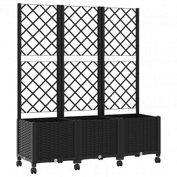 vidaXL Zahradní truhlík s treláží a koly Černá 120 x 40 x 146 cm PP