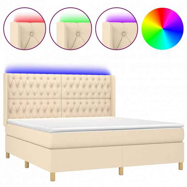 vidaXL Box spring postel s matrací a LED krémová 180x200 cm textil