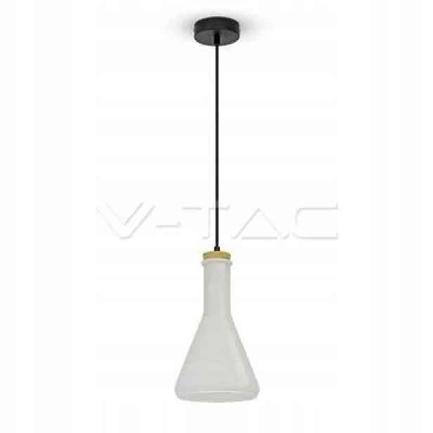 Dekorativní Závěsná Lampa Stínidlo Bílé Skleněné Dřevo V-tac Fi 170 mm E27