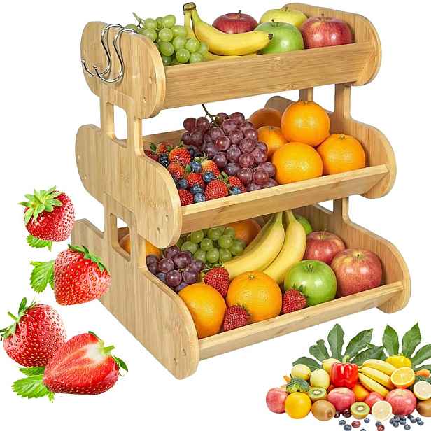 Dřevěný stojan na ovoce a zeleninu 3 úrovně Kuchyňský organizér
