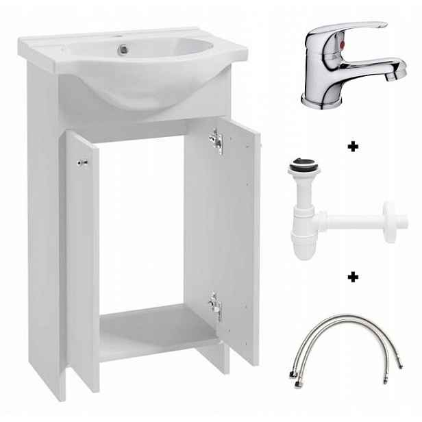 Koupelnová skříňka s umyvadlem a baterií a sifonem 85x50 cm Praktická sada