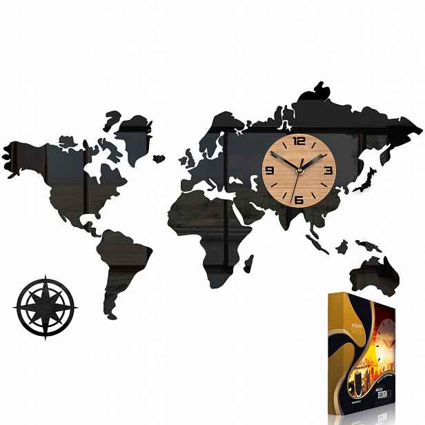 Nástěnné hodiny Mapa světa 70 cm – moderní – tiché