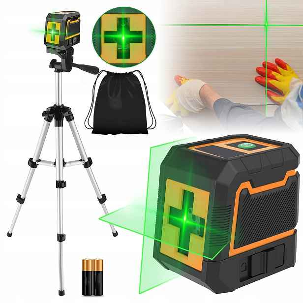 Laserová Vodováha Křížový Dosah 24 M 2XAKU Kufr Stativ 26.5-72.5 CM