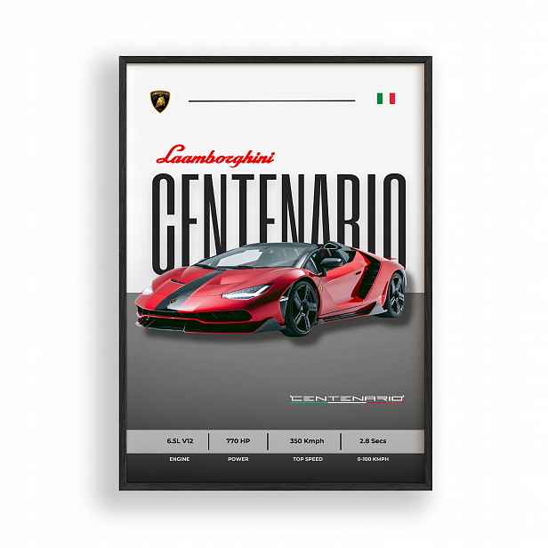Obraz Auto Lamborghini Centenari Plakát Rámeček Dřevěný Černý 30x42 cm