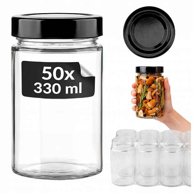 50 x Sklenice na konfituru med džem 330 ml na krmivo povidla šroubovací víčka vysoké