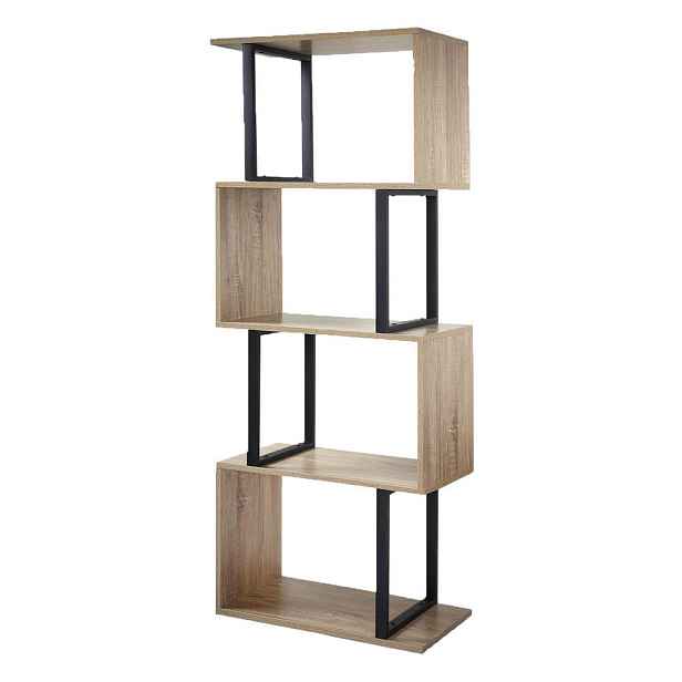 Calicosy 4PATROVÁ knihovna s dřevěnou povrchovou úpravou a kovovými sloupky - výška 148 cm