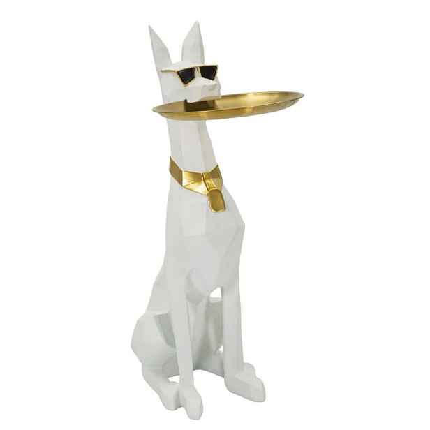Mauro Ferretti Dekorativní soška Dog Ory s podnosem 74 cm bílá