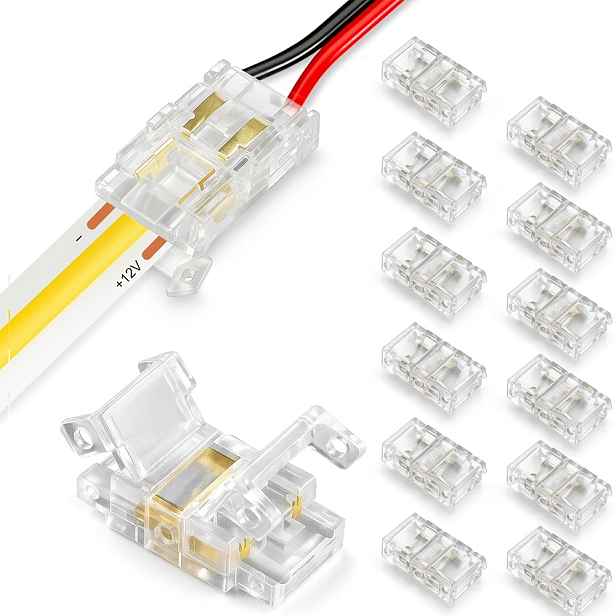 TEMU 13 balení 2pinových 8mm LED konektorů pro pásky, LED konektory pro pásové světla bez pájení, konektory pro připojení pásek k vodičům v bezmezné