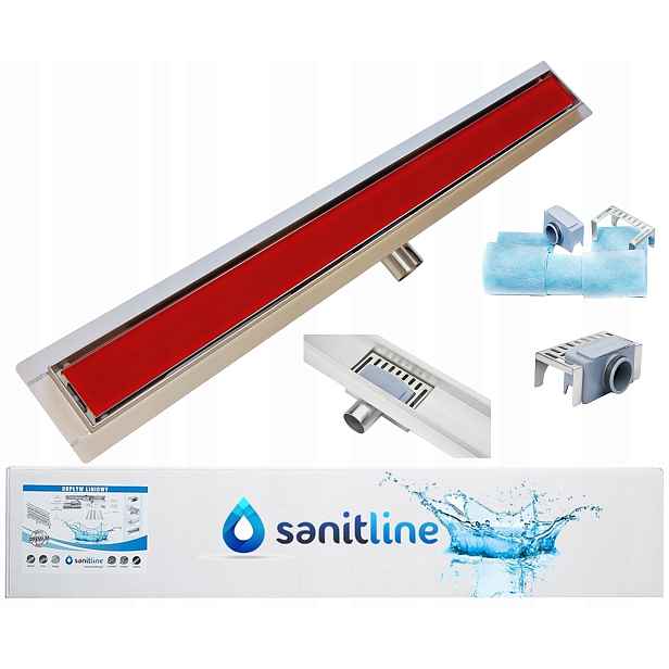 Sanitline Lineární odtok Červené Sklo 60 cm Pl