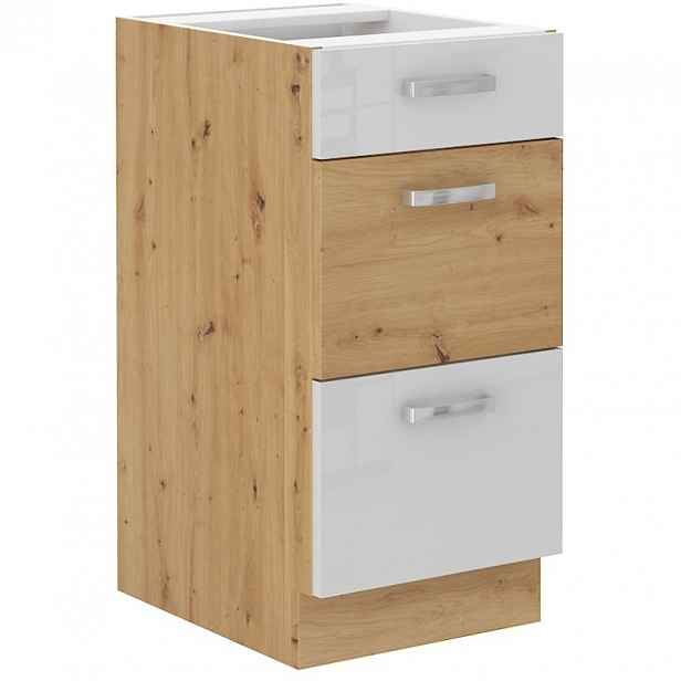 Spodní skříňka Artisan 40 D 3S BB - Premium Box Barva korpusu: Dub artisan, Barva dvířek: Bílý lesk