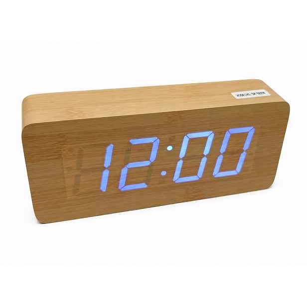 Hnědý Modrý Led Budík Xonix GHY-006 Teploměr Tři Alarmy 21x9 cm