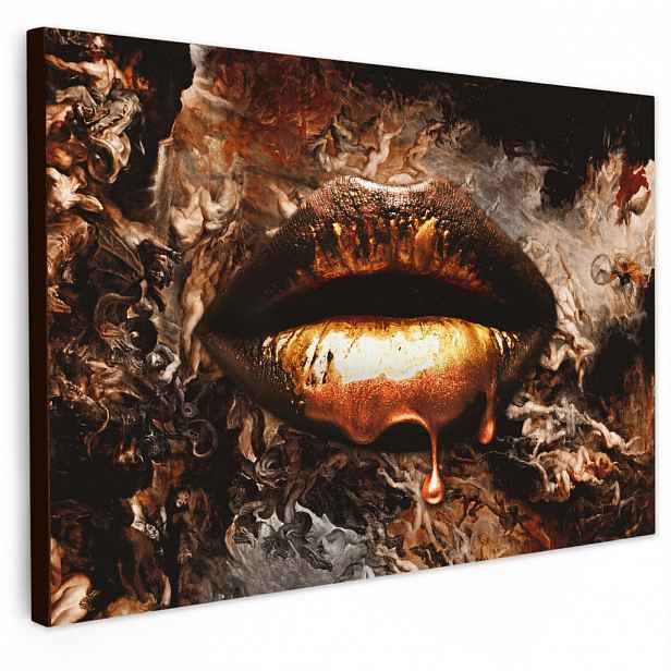 MuchoWow OBRAZ NA PLÁTNĚ Zlato - Rty - Umění - Zlato - Luxus - Abstraktní 30x20 cm