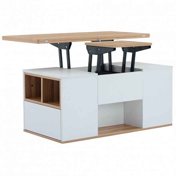 OKWISH KONFERENČNÍ stolek 100/51/47 cm bílý z dřevotřísky s výklopnou deskou a úložným prostorem