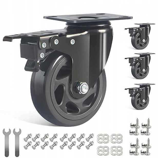 Přepravní kolečka 100 mm s brzdou, 4 otočná kolečka pro nábytek, 600 kg