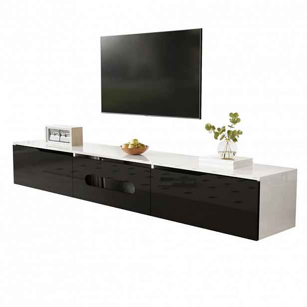 Redom TV stolek 180/35/30 cm s 16barevným LED osvětlením a možností montáže na stěnu, Černá/Bílá