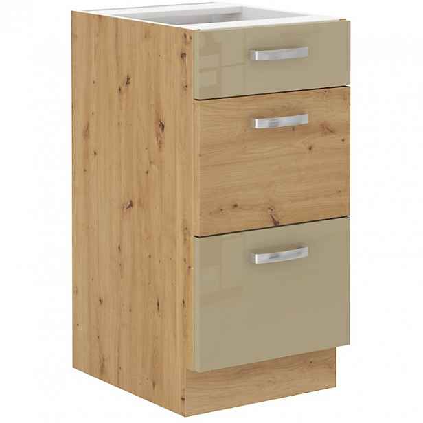 Spodní skříňka Artisan 40 D 3S BB - Premium Box Barva korpusu: Dub artisan, Barva dvířek: Cappucino lesk