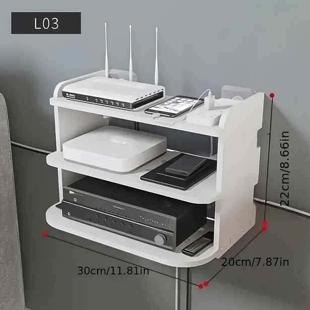TEMU Nástěnné regály jsou montované na zeď s možností dvou tří vrstev, vhodné pro TV set-top boxy, úložiště routerů, WiFi boxy, dálkové ovladače,