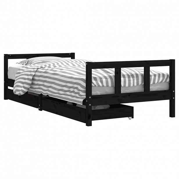 vidaXL Dětská postel se zásuvkami černá 90x200 cm masivní borové dřevo