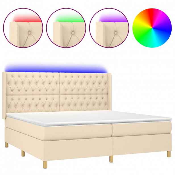 vidaXL Box spring postel s matrací a LED krémová 200x200 cm textil