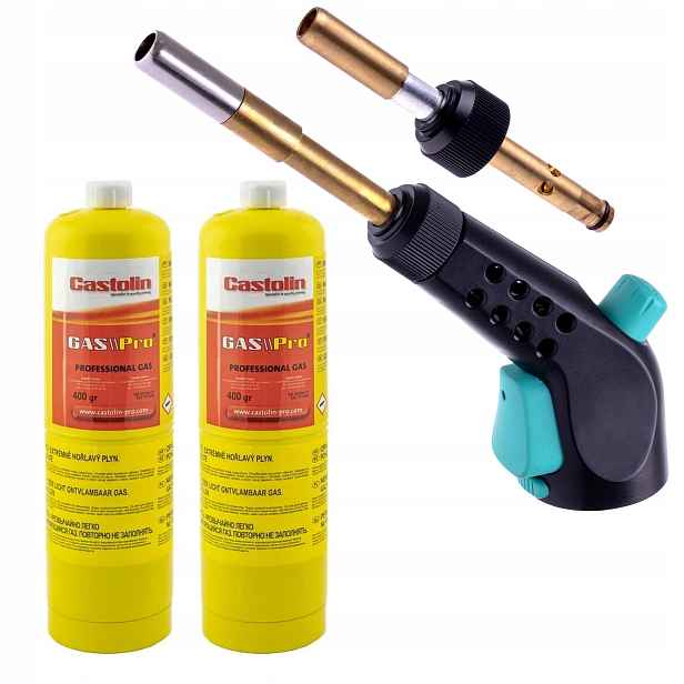 Plynový Hořák Mapp Propan Piezo Dvě Trysky 2X Láhev Castolin Turbo Tryska