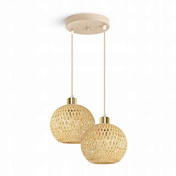 Závěsná lampa Rattan Béžová Boho 2xE27 Nastavitelná výška Obývací pokoj Ložnice