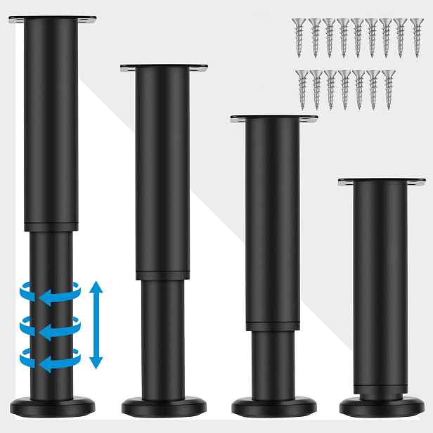 Kovové Nohy Pro Postele Skříněk Nábytku Nastavitelné 250 420 mm Černé 4 Kusy
