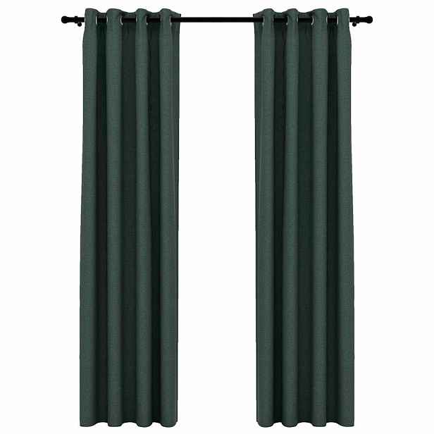 vidaXL Zatemňovací závěsy s kroužky vzhled lnu 2 ks zelené 140x225 cm