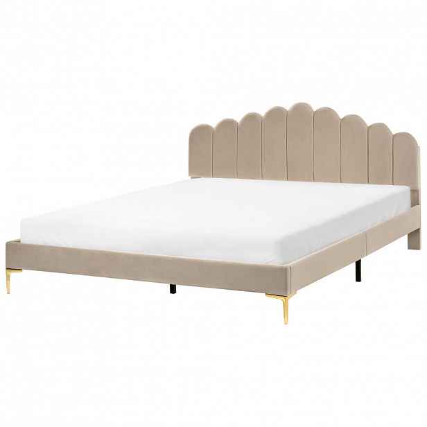 Beliani POSTEL s roštem 180/200 cm Sametová látka Taupe Sauvian