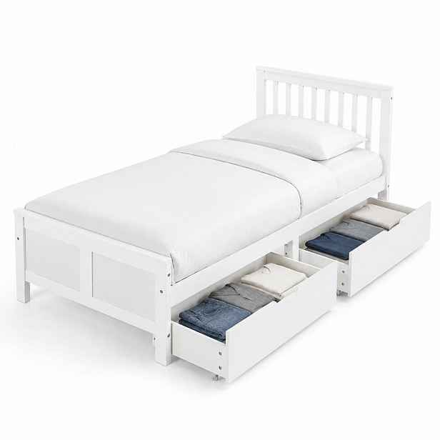 CHICFURN DĚTSKÁ POSTEL 90/200 cm v bílé barvě se 2 zásuvkami z masivní borovice