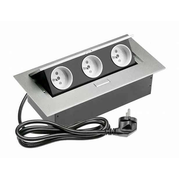 Gtv AE-PBC3GU-53 Zásuvky stolní 3X zásuvka, přívodní kabel, Aluminium