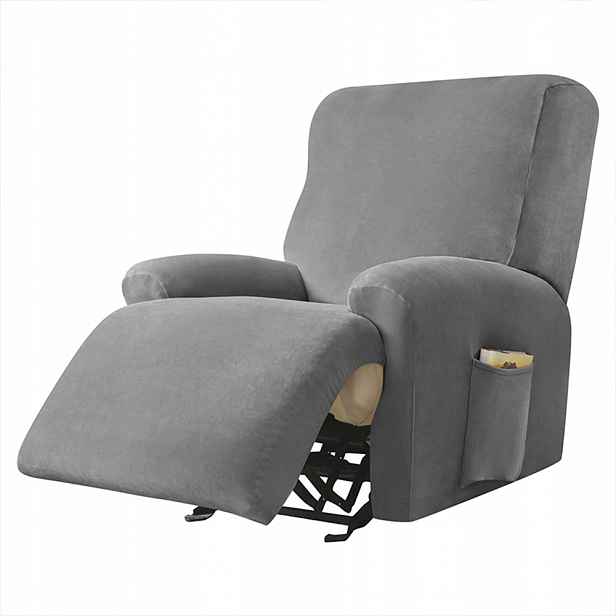 Potah na křeslo Relax rozkládací podnožka (4 díly), velur tmavě šedý