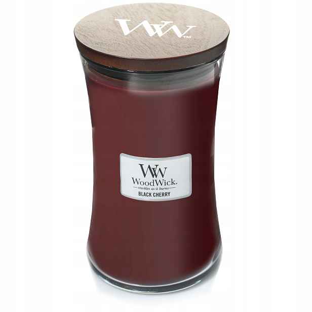 WoodWick sójová vonná svíčka Black Cherry dřevěný knot velká 610g