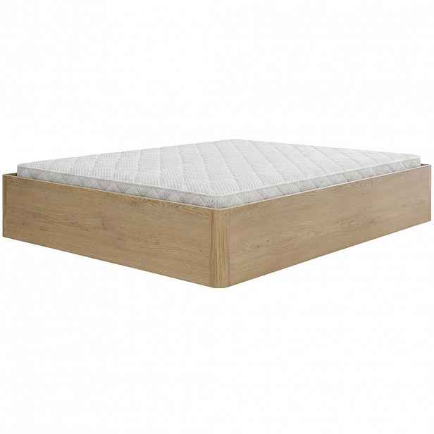 Beautysofa POSTEL Sara s úložným prostorem a taštičkovou matrací 20 cm, 180 × 200, dub Cremona