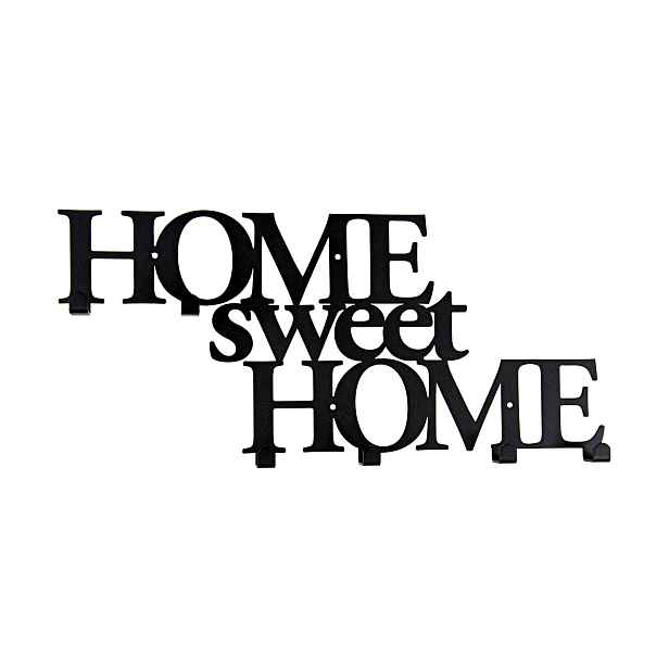 Nástěnný věšák na oblečení na klíče Home Sweet Home kovový Loft černý s kolíčky