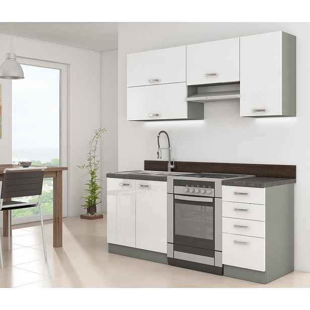 Paneláková kuchyň 180/180 cm GENJI 2 - lesklá bílá / šedá