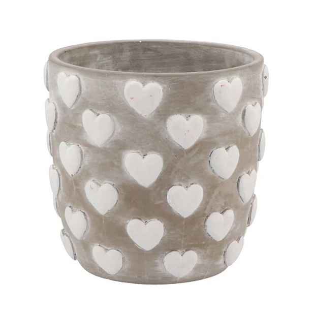Šedý antik cementový obal na květináč se srdíčky Love Amore - Ø 17*16 cm daan kromhout