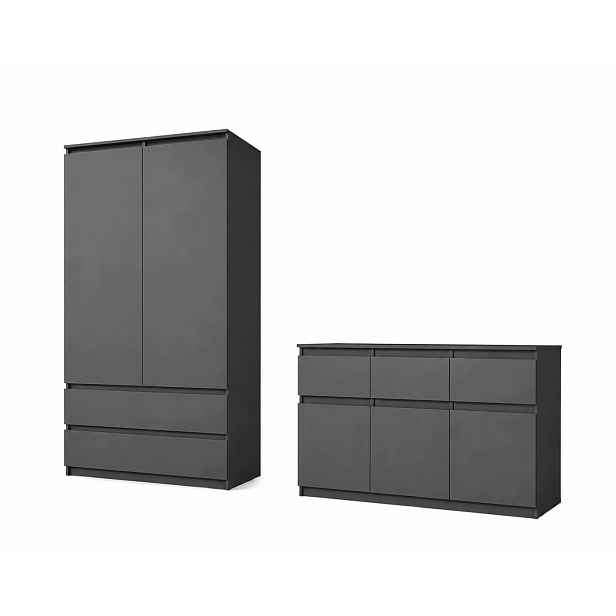 Set Nábytku Antracit Skříň (2D,2S) Komoda (3D,3S)