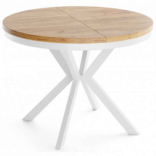WFL GROUP JÍDELNÍ STŮL Cloud Kulatý Rozkládací s Bílámi Kovovými Nohami, Dub Craft Hnědý 120-200/120/76 cm